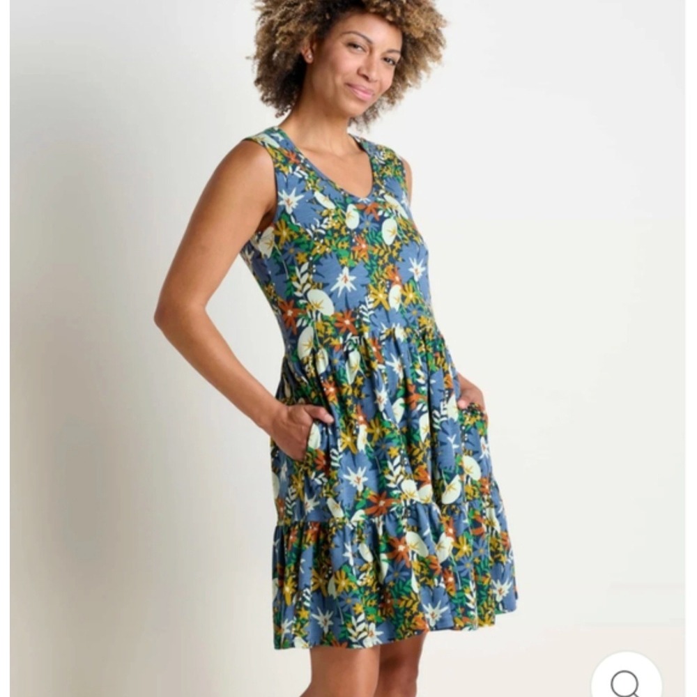 Toad&Co Womens Marley Tiered Sleeveless Dress Size M Floral Hiking Casual